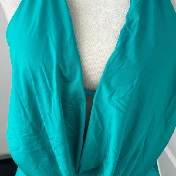 Bar III Turquoise One-Piece Monokini Swimsuit M Cowl Neck Cutout Gold Hardware - Picture 9 of 14